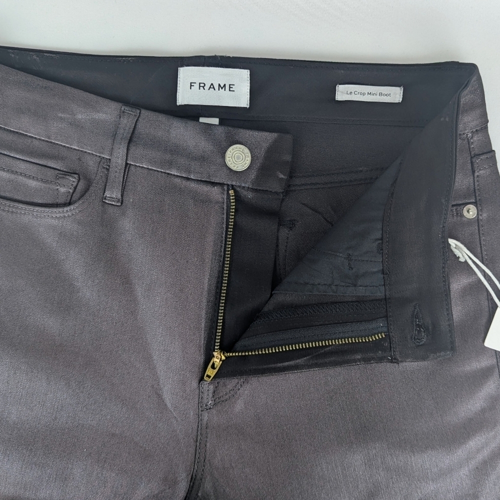 FRAME Le Crop Mini Boot Cut Jeans Coated Stretch Denim Midrise Mahogany 31 NWT - Picture 7 of 16